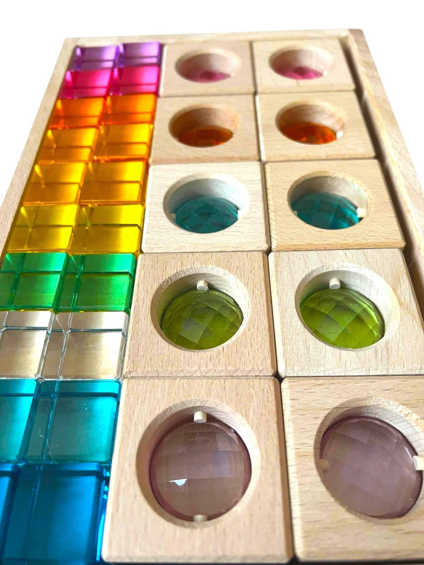 10 PCS Square Gemmed Translucent Blocks and 20 PCS Lucite Cubes Set in Pastel Colors with Storage Tray - The Nurturing Nook