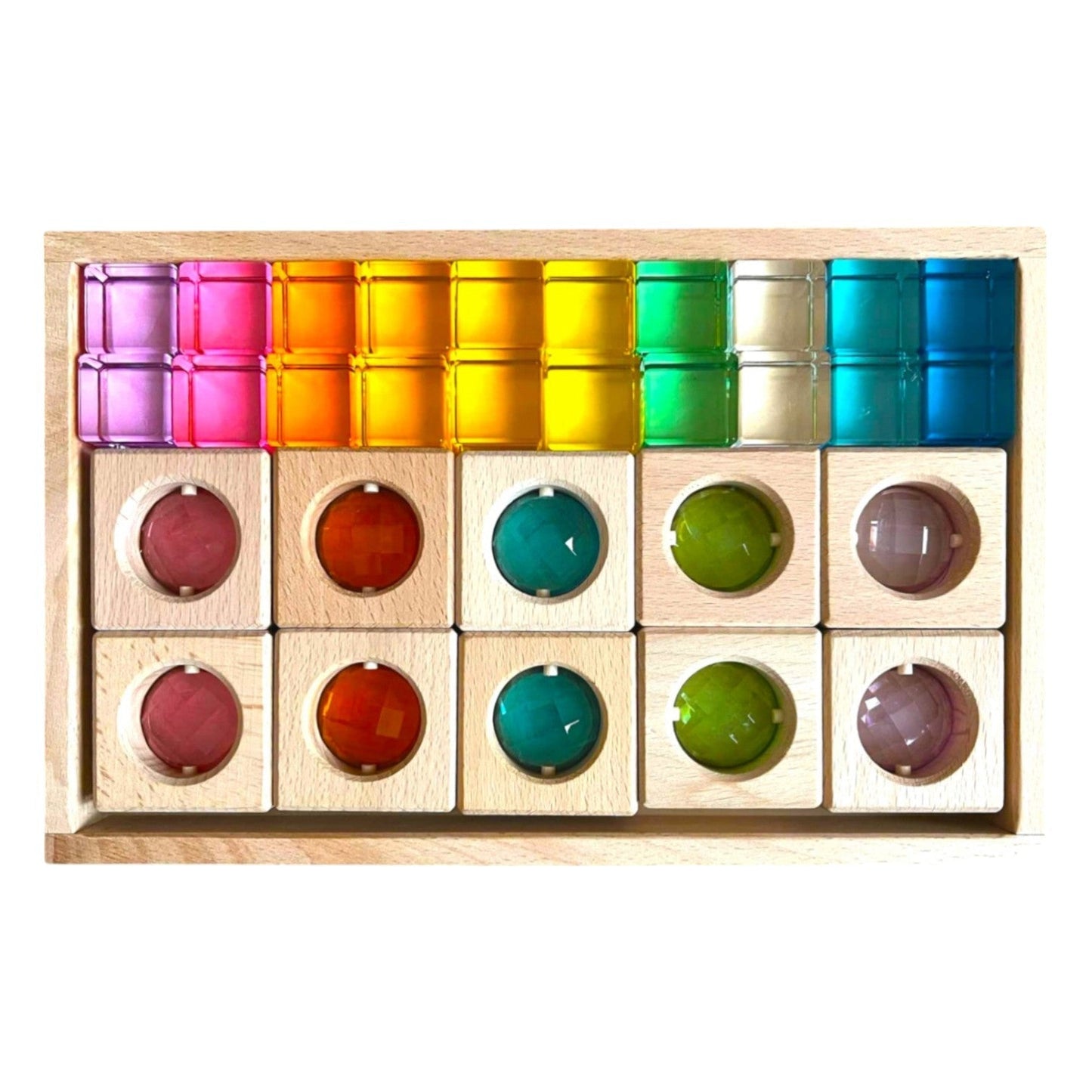 10 PCS Square Gemmed Translucent Blocks and 20 PCS Lucite Cubes Set in Pastel Colors with Storage Tray - The Nurturing Nook