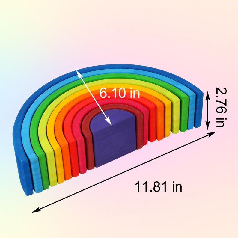 10 Pcs STAINED Wooden Rainbow Stacking Puzzle Blocks in Sunset Color - The Nurturing Nook