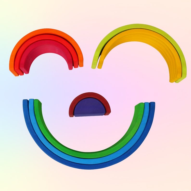 10 Pcs STAINED Wooden Rainbow Stacking Puzzle Blocks in Sunset Color - The Nurturing Nook