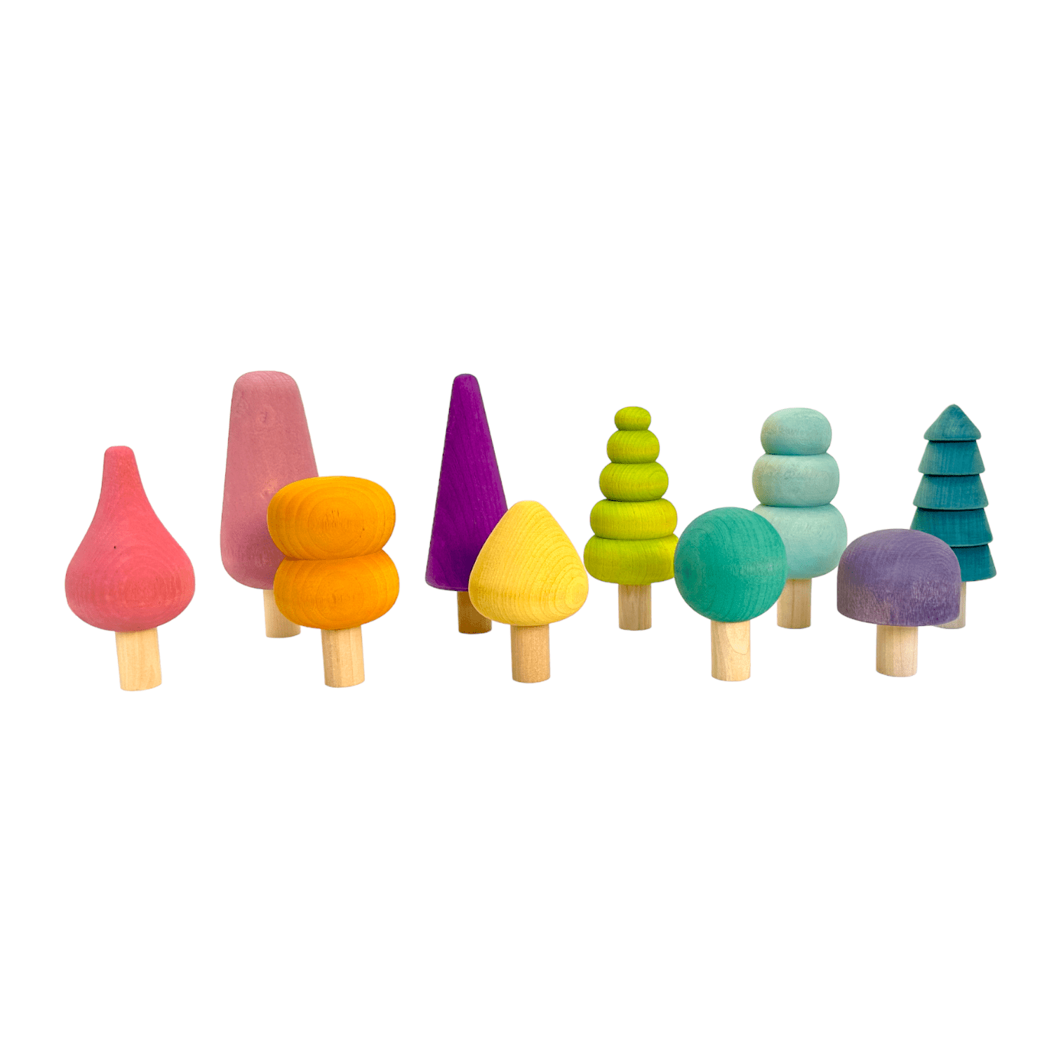 10 Pcs STAINED Wooden Trees Set in Pastel/Macaron Colors - The Nurturing Nook