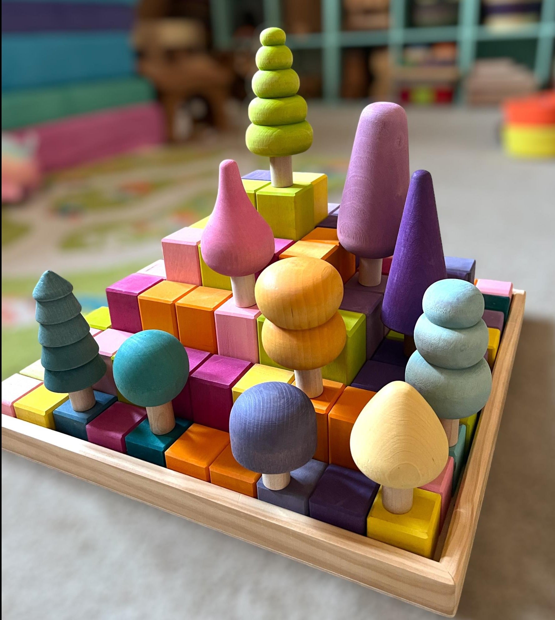 10 Pcs STAINED Wooden Trees Set in Pastel/Macaron Colors - The Nurturing Nook