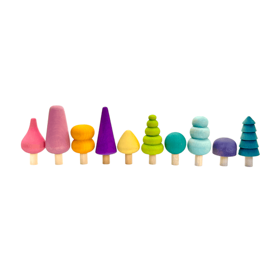 10 Pcs STAINED Wooden Trees Set in Pastel/Macaron Colors - The Nurturing Nook