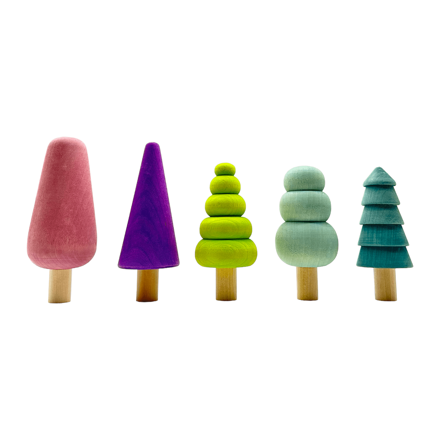 10 Pcs STAINED Wooden Trees Set in Pastel/Macaron Colors - The Nurturing Nook