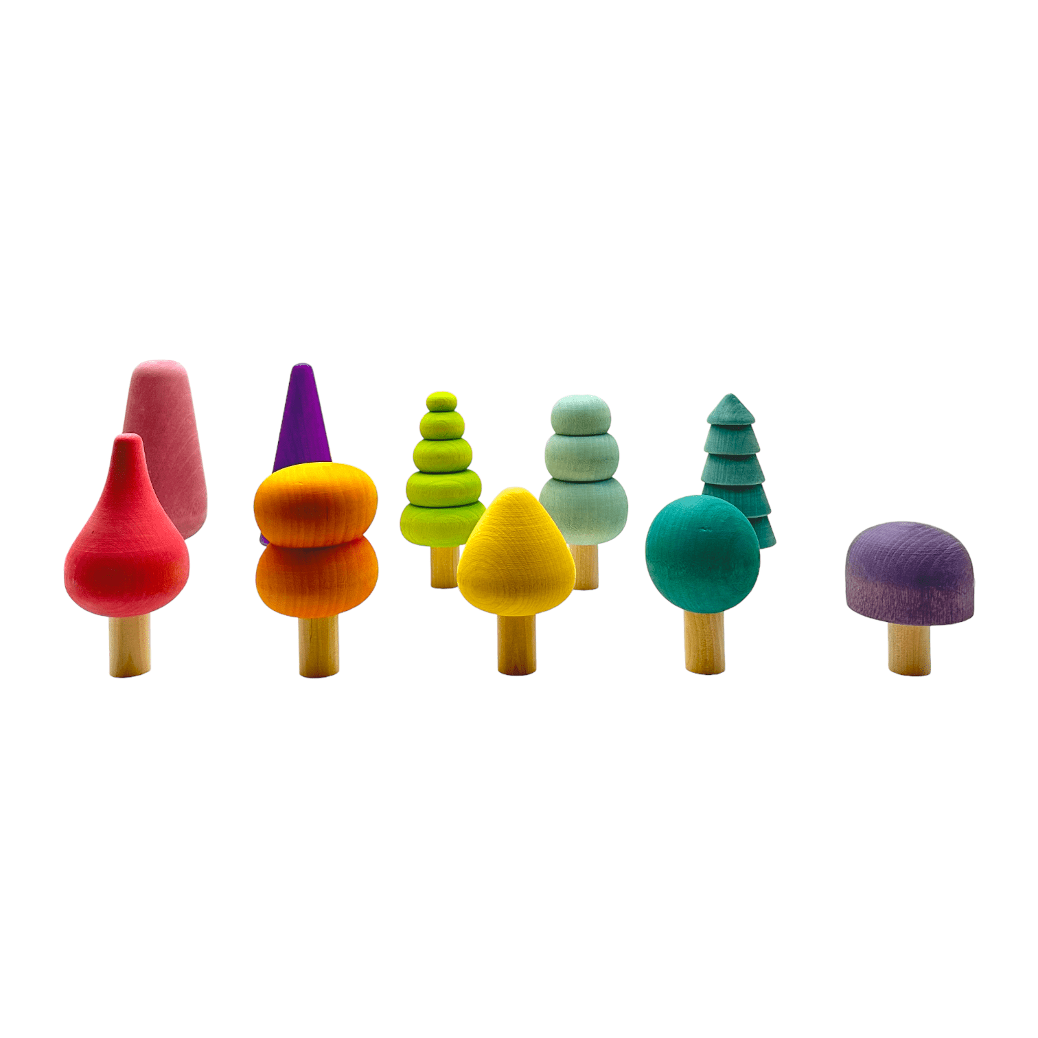 10 Pcs STAINED Wooden Trees Set in Pastel/Macaron Colors - The Nurturing Nook