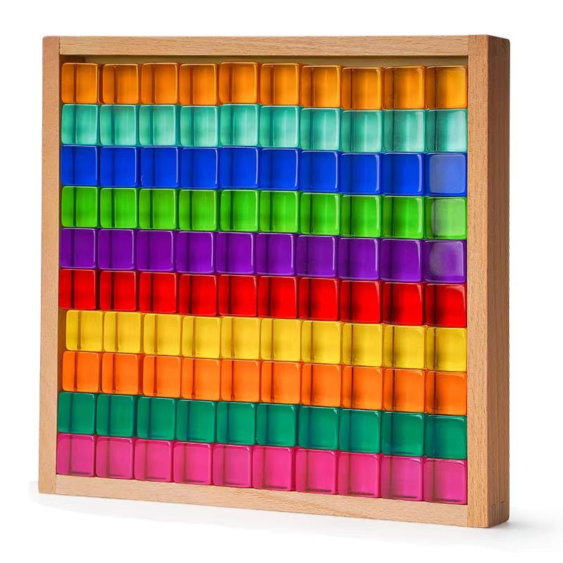 100 Pcs Rainbow Translucent Lucite Cubes Set with Storage Tray - The Nurturing Nook