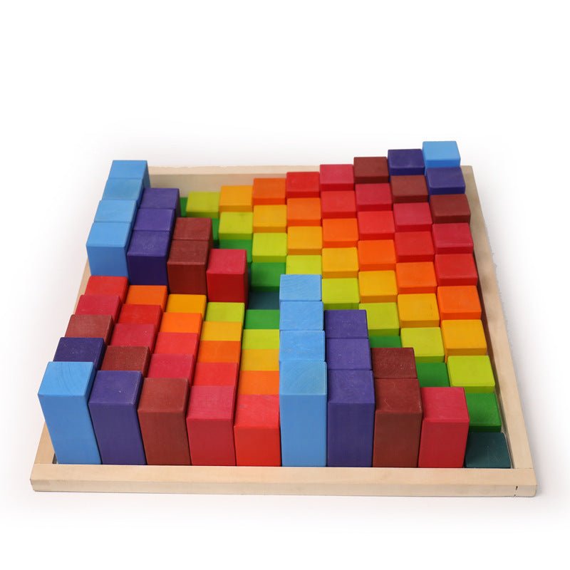 100 Pcs STAINED Large Stepped Counting Wooden Stacking Building Blocks - The Nurturing Nook