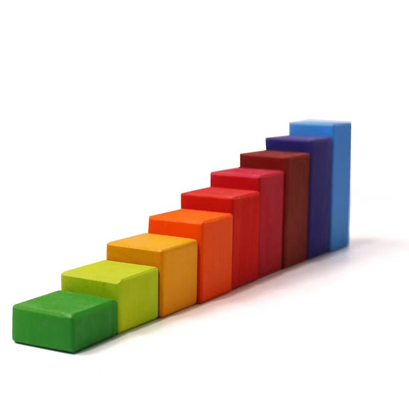 100 Pcs STAINED Large Stepped Counting Wooden Stacking Building Blocks - The Nurturing Nook