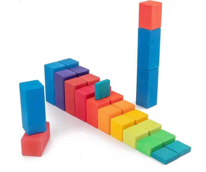 100 Pcs STAINED Large Stepped Counting Wooden Stacking Building Blocks - The Nurturing Nook