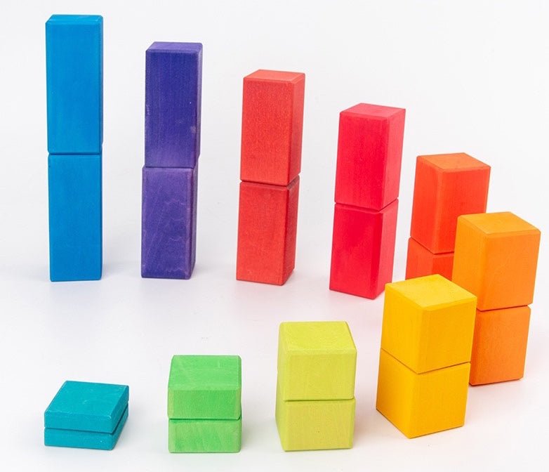 100 Pcs STAINED Large Stepped Counting Wooden Stacking Building Blocks - The Nurturing Nook