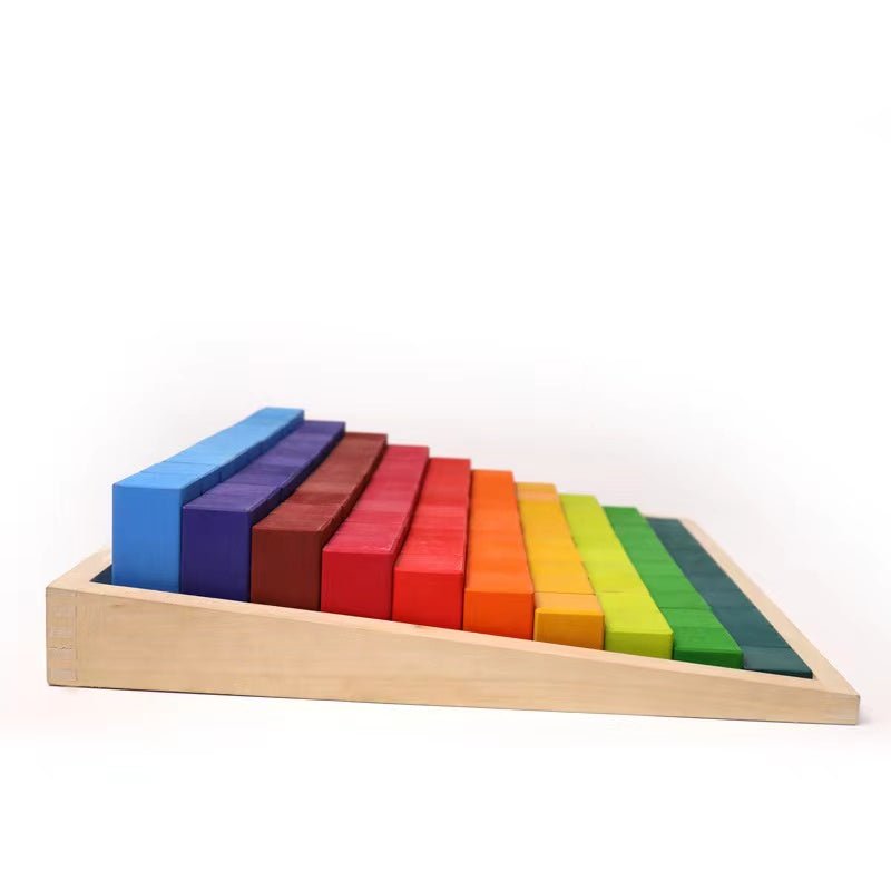 100 Pcs STAINED Large Stepped Counting Wooden Stacking Building Blocks - The Nurturing Nook