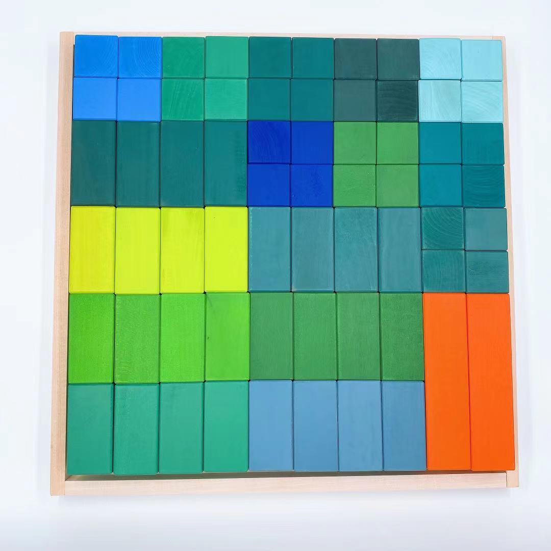 100 Pcs STAINED Large Stepped Pyramid Wooden Stacking Building Blocks - The Nurturing Nook