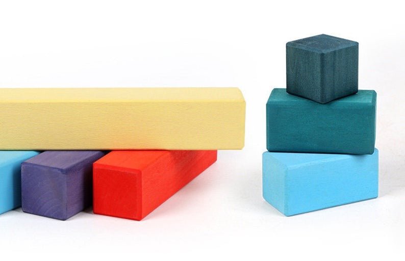100 Pcs STAINED Large Stepped Pyramid Wooden Stacking Building Blocks - The Nurturing Nook