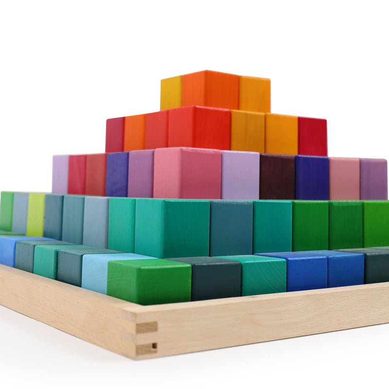 100 Pcs STAINED Large Stepped Pyramid Wooden Stacking Building Blocks - The Nurturing Nook