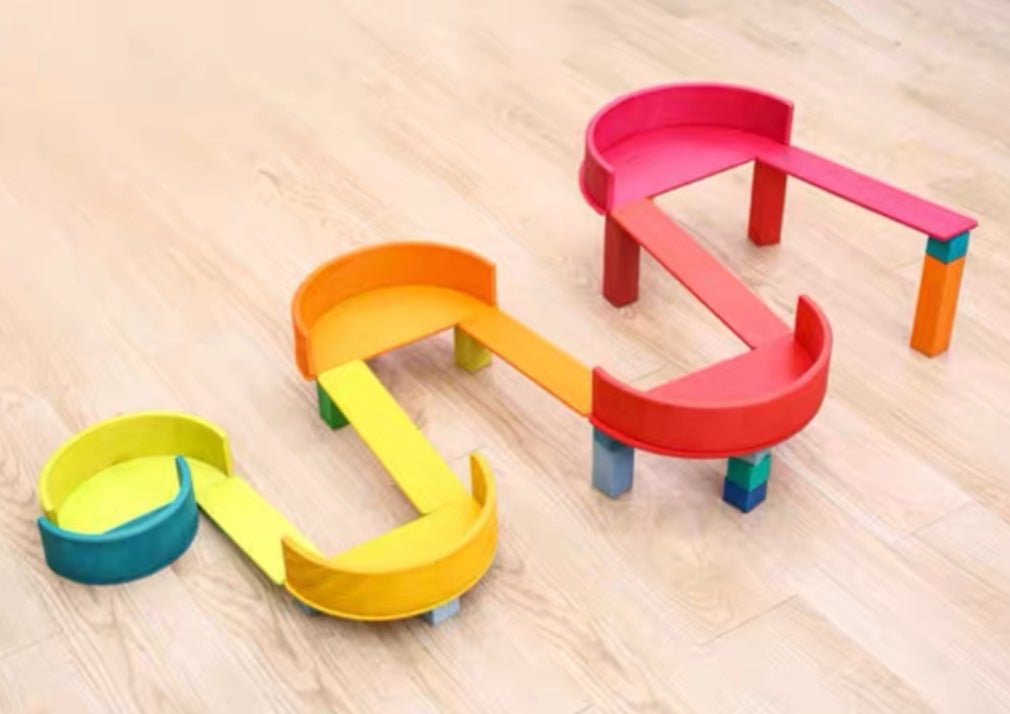 100 Pcs STAINED Large Stepped Pyramid Wooden Stacking Building Blocks - The Nurturing Nook