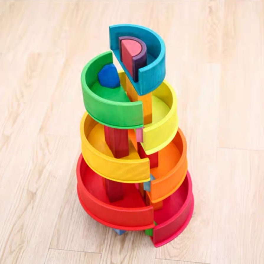 100 Pcs STAINED Large Stepped Pyramid Wooden Stacking Building Blocks - The Nurturing Nook