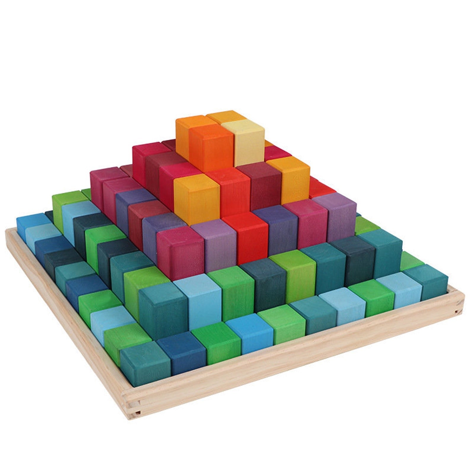 100 Pcs STAINED Large Stepped Pyramid Wooden Stacking Building Blocks - The Nurturing Nook