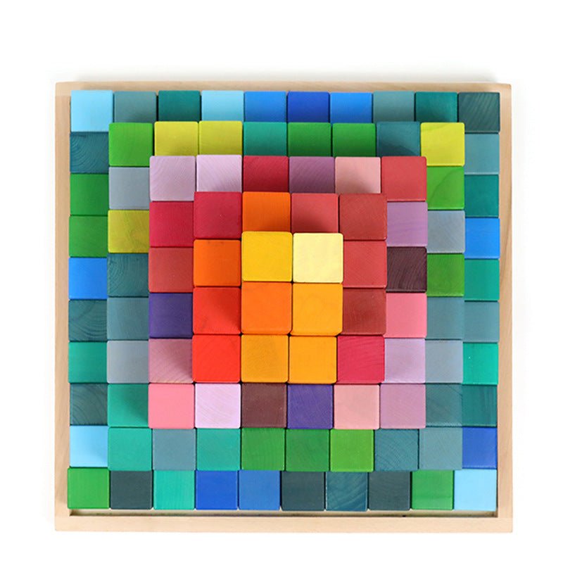 100 Pcs STAINED Large Stepped Pyramid Wooden Stacking Building Blocks - The Nurturing Nook