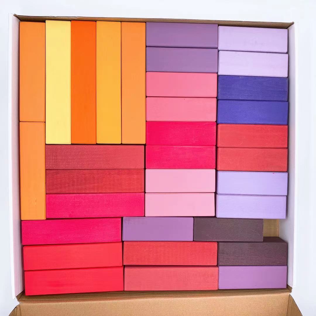 100 Pcs STAINED Large Stepped Pyramid Wooden Stacking Building Blocks - The Nurturing Nook