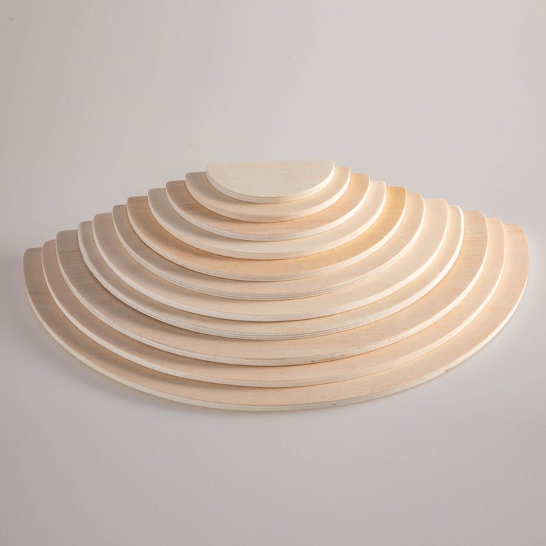 11 Pcs Large Wooden Rainbow Stacking Semi - circles Building Boards Set in Natural Colors - The Nurturing Nook