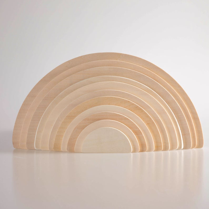 11 Pcs Large Wooden Rainbow Stacking Semi - circles Building Boards Set in Natural Colors - The Nurturing Nook