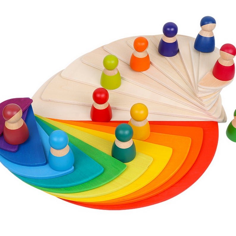11 Pcs Large Wooden Rainbow Stacking Semi - circles Building Boards Set in Natural Colors - The Nurturing Nook