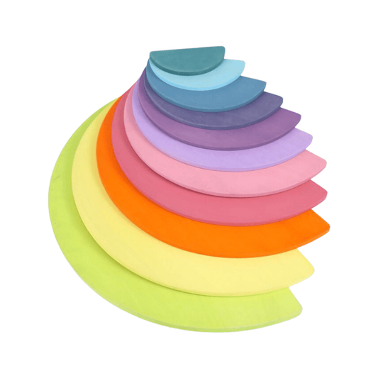 11 Pcs Large Wooden Rainbow Stacking Semi - circles Building Boards Set in Pastel/Macaron Colors  - The Nurturing Nook