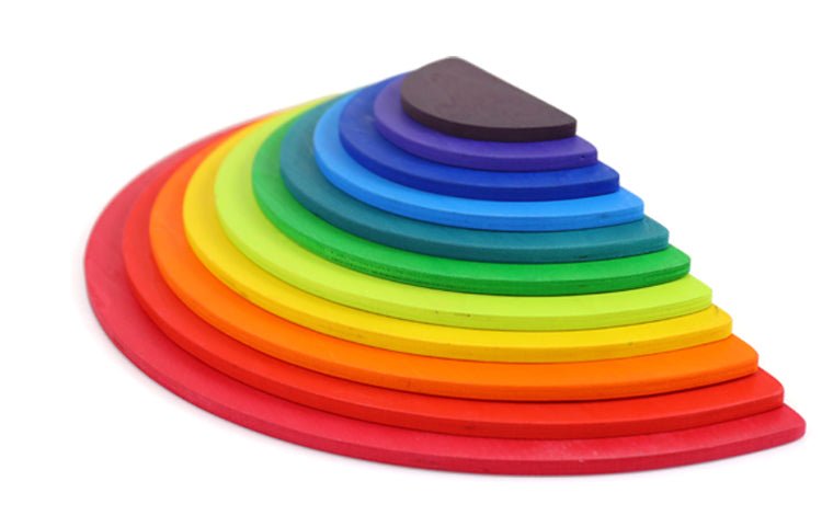11 Pcs Large Wooden Rainbow Stacking Semi - circles Building Boards Set in Primary Colors - The Nurturing Nook