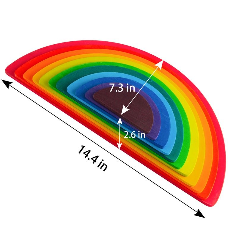 11 Pcs Large Wooden Rainbow Stacking Semi - circles Building Boards Set in Primary Colors - The Nurturing Nook