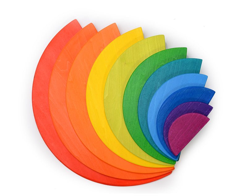 11 Pcs Large Wooden Rainbow Stacking Semi - circles Building Boards Set in Primary Colors - The Nurturing Nook
