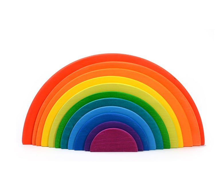 11 Pcs Large Wooden Rainbow Stacking Semi - circles Building Boards Set in Primary Colors - The Nurturing Nook