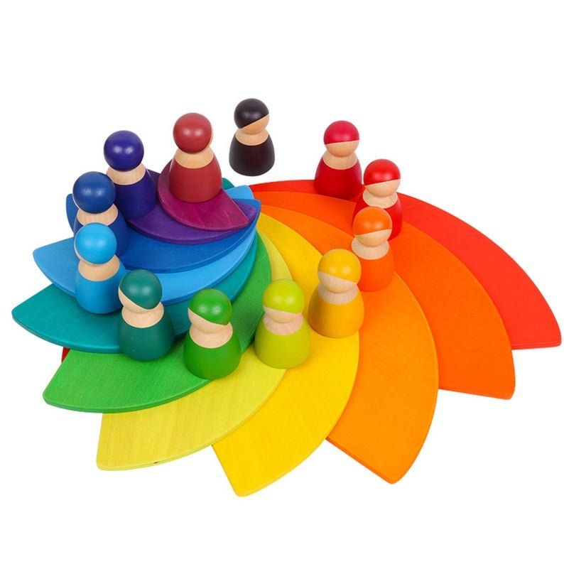 11 Pcs Large Wooden Rainbow Stacking Semi - circles Building Boards Set in Primary Colors - The Nurturing Nook