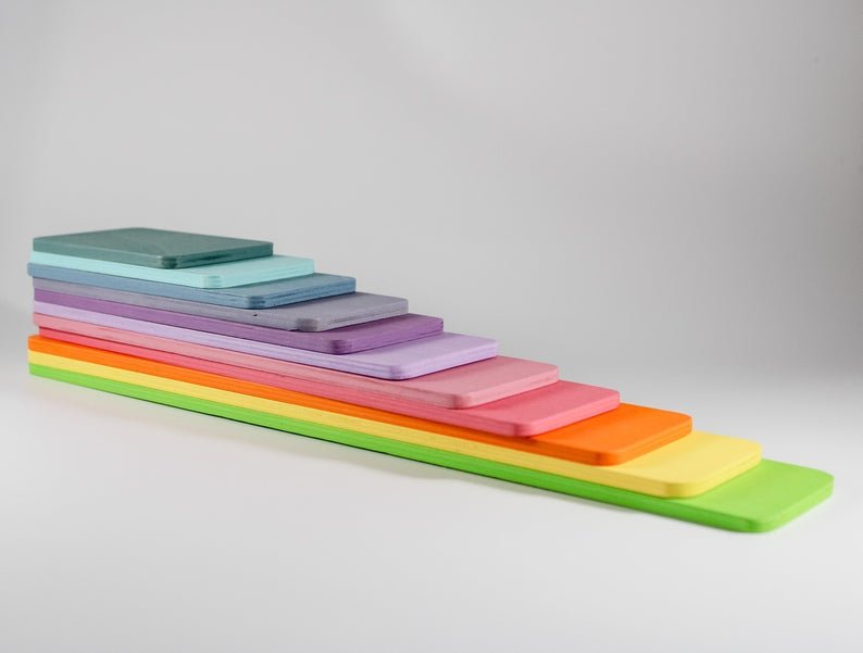 11 Pcs Wooden Rectangular Building Boards in Pastel/Macaron Colors - The Nurturing Nook