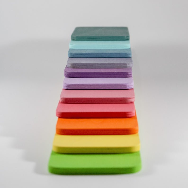 11 Pcs Wooden Rectangular Building Boards in Pastel/Macaron Colors - The Nurturing Nook