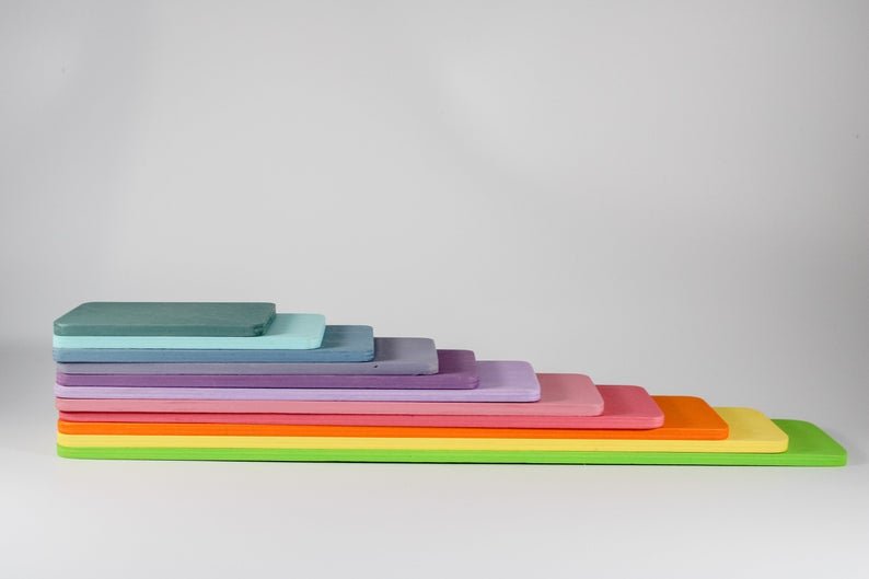 11 Pcs Wooden Rectangular Building Boards in Pastel/Macaron Colors - The Nurturing Nook