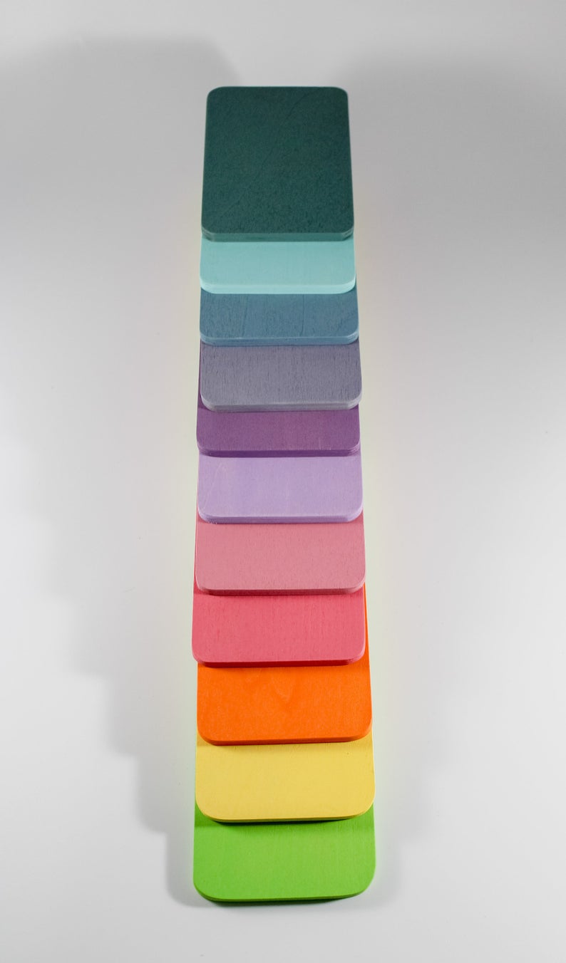 11 Pcs Wooden Rectangular Building Boards in Pastel/Macaron Colors - The Nurturing Nook
