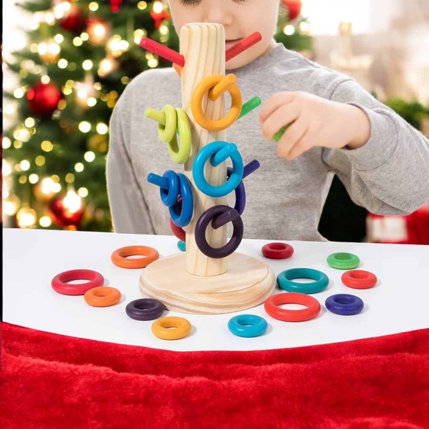 12 Dowels Sorting Helper Tree with 24 Building Rings Set (rainbow & pastel) - The Nurturing Nook