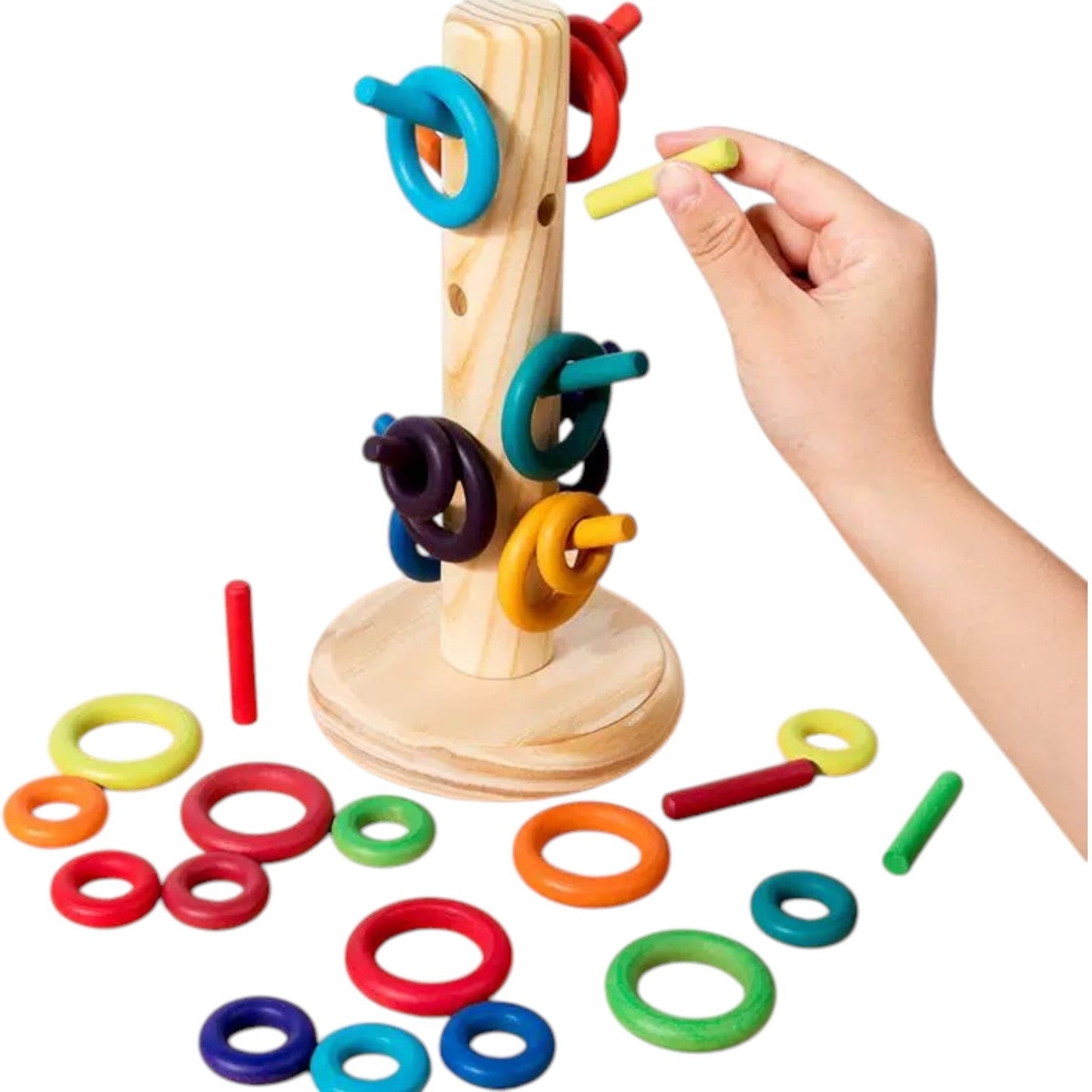 12 Dowels Sorting Helper Tree with 24 Building Rings Set (rainbow & pastel) - The Nurturing Nook