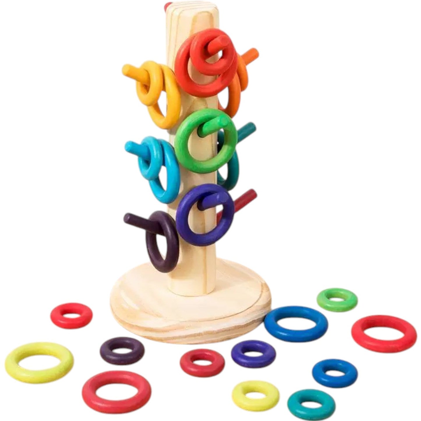 12 Dowels Sorting Helper Tree with 24 Building Rings Set (rainbow & pastel) - The Nurturing Nook