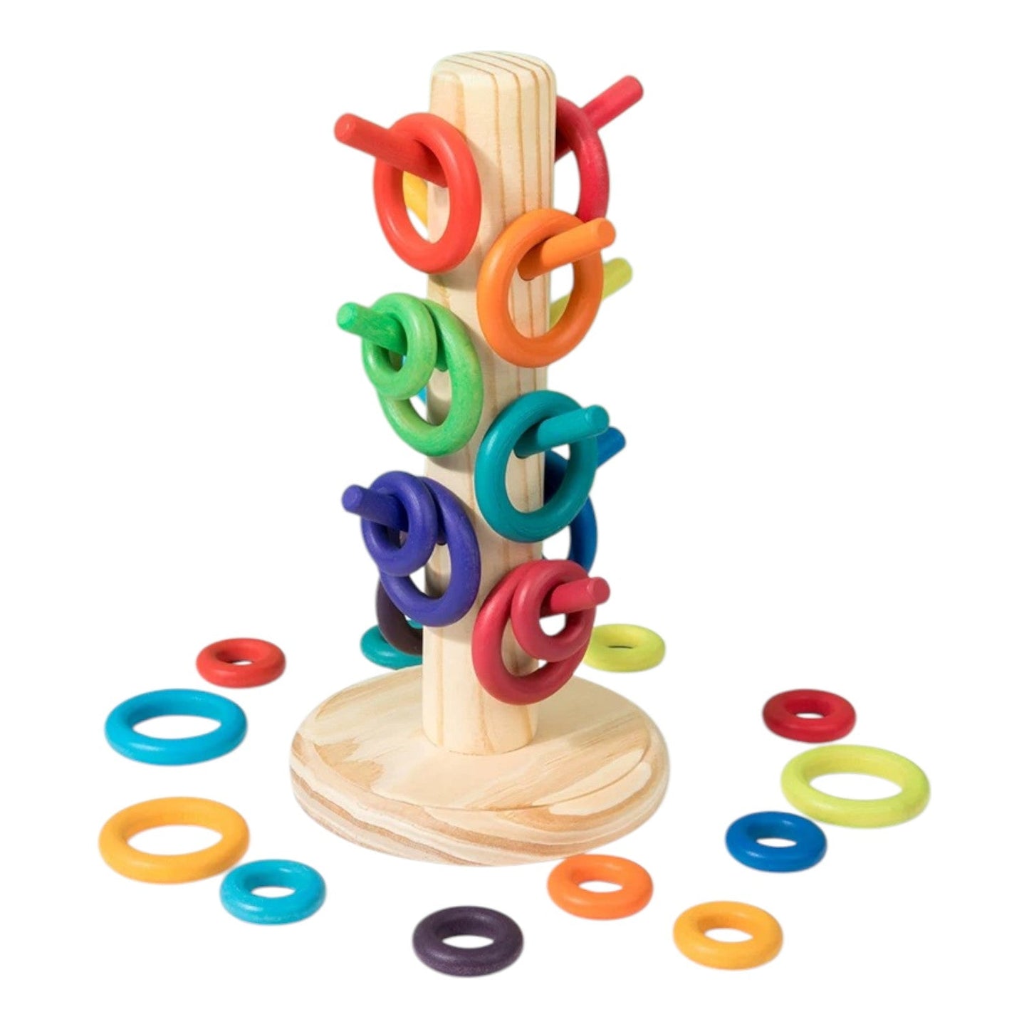 12 Dowels Sorting Helper Tree with 24 Building Rings Set (rainbow & pastel) - The Nurturing Nook