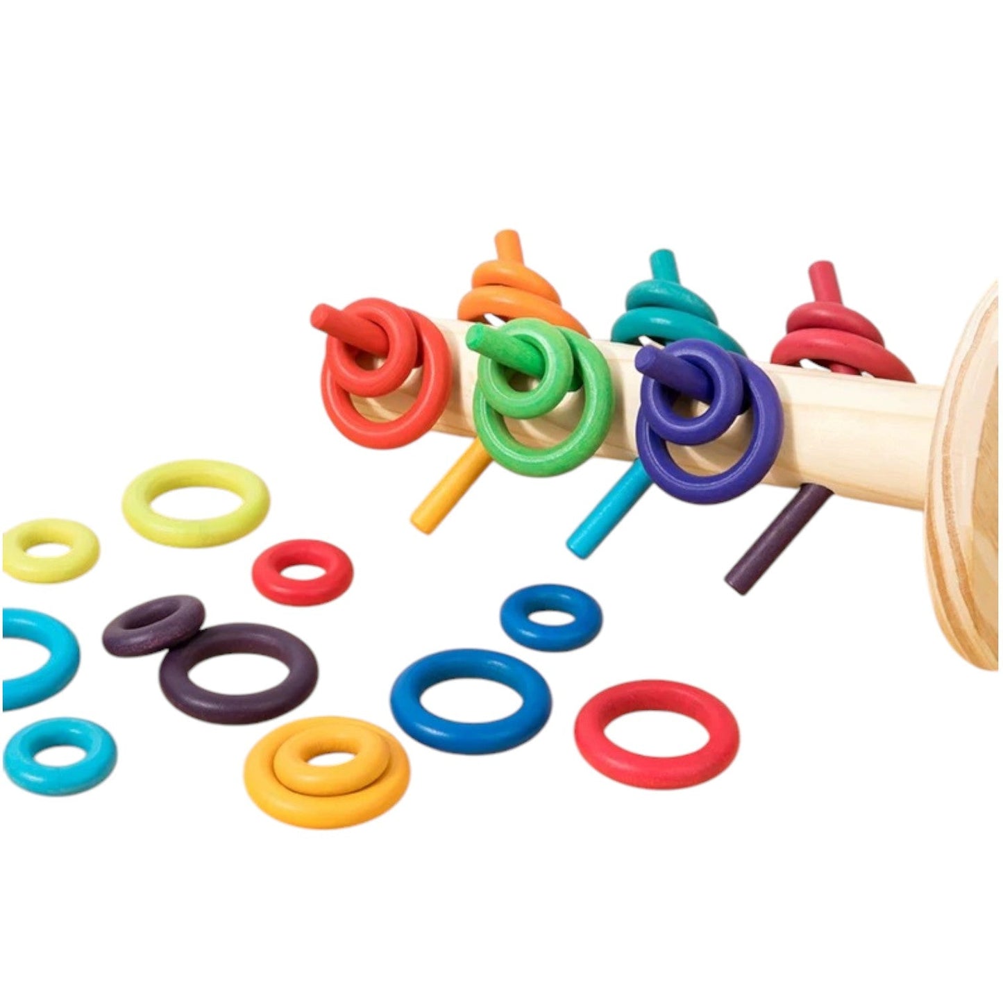 12 Dowels Sorting Helper Tree with 24 Building Rings Set (rainbow & pastel) - The Nurturing Nook