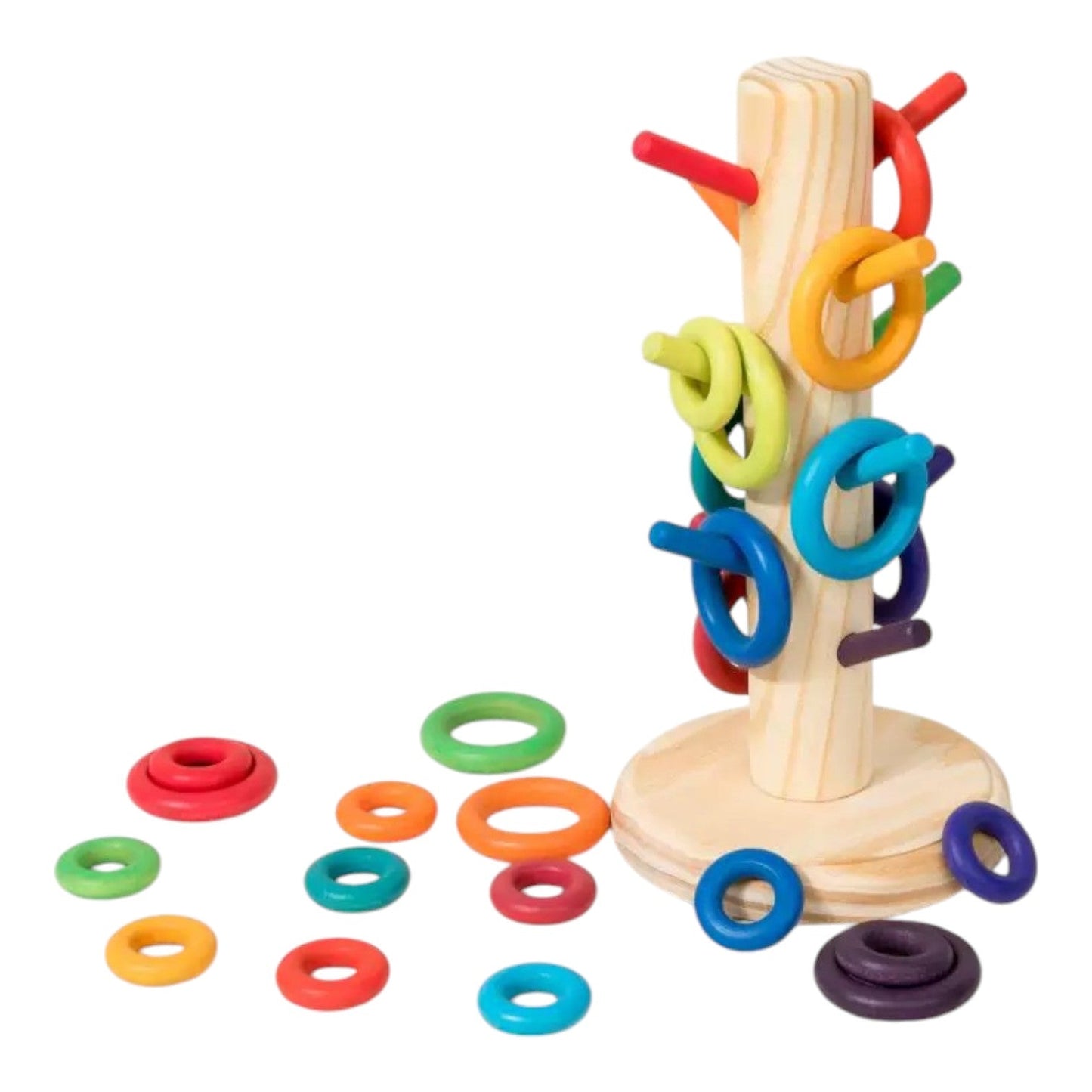 12 Dowels Sorting Helper Tree with 24 Building Rings Set (rainbow & pastel) - The Nurturing Nook