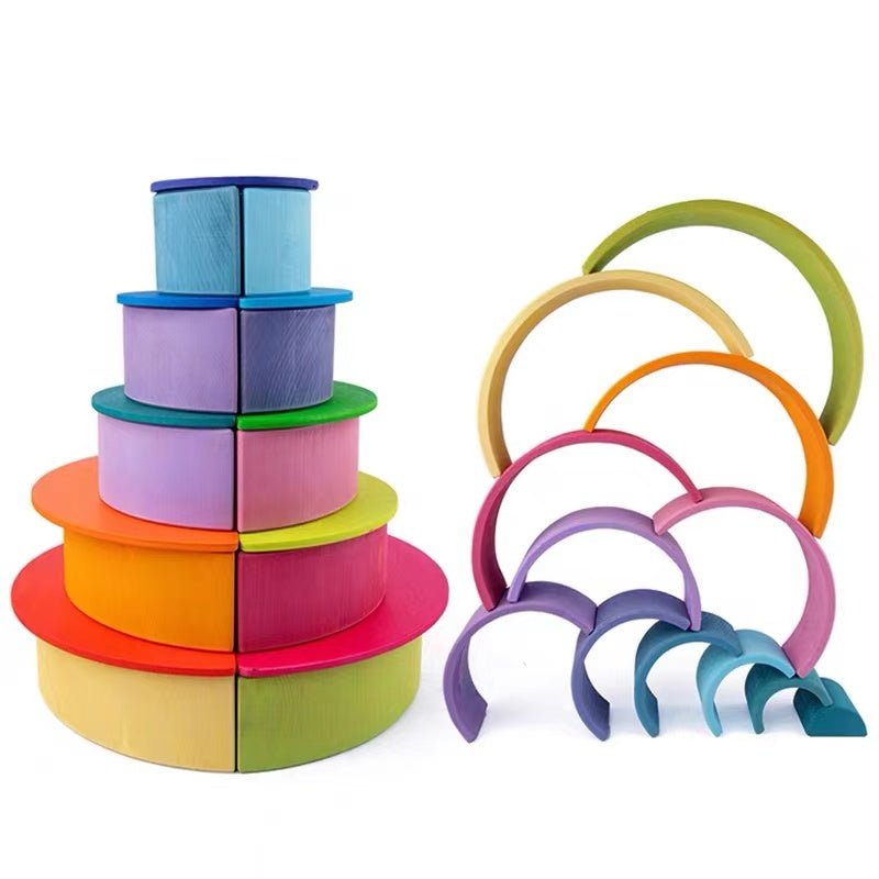 12 Pcs Large Wooden Rainbow Stacking Blocks in Pastel/Macaron Colors - The Nurturing Nook