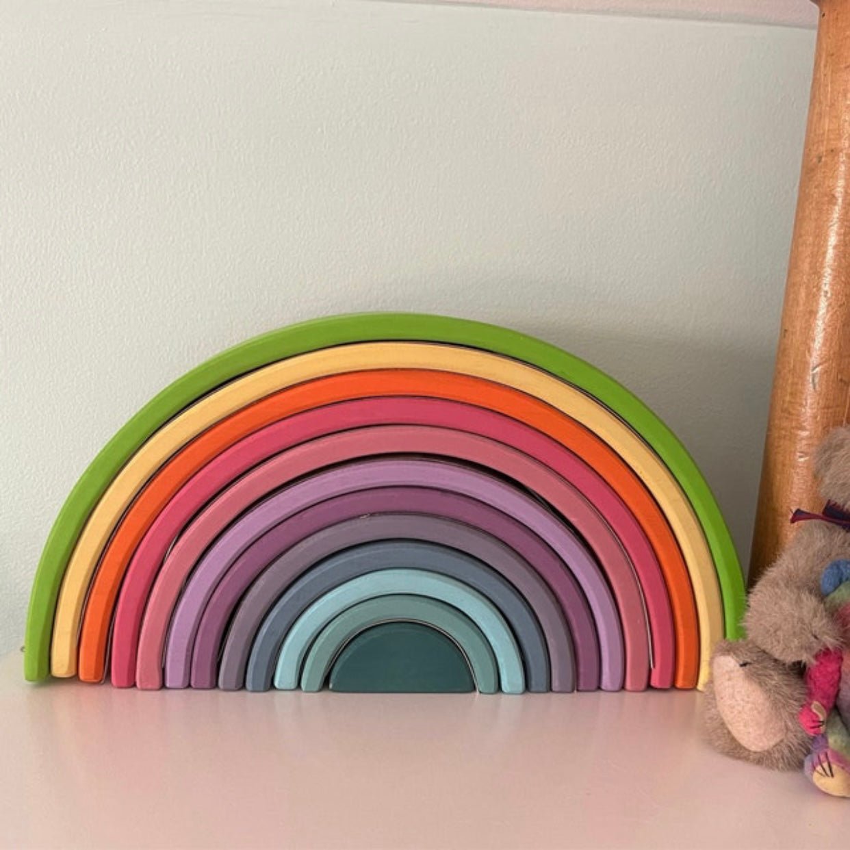 12 Pcs Large Wooden Rainbow Stacking Blocks in Pastel/Macaron Colors - The Nurturing Nook