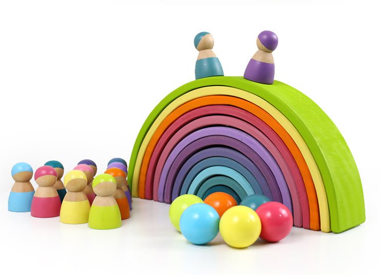 12 Pcs Large Wooden Rainbow Stacking Blocks in Pastel/Macaron Colors - The Nurturing Nook