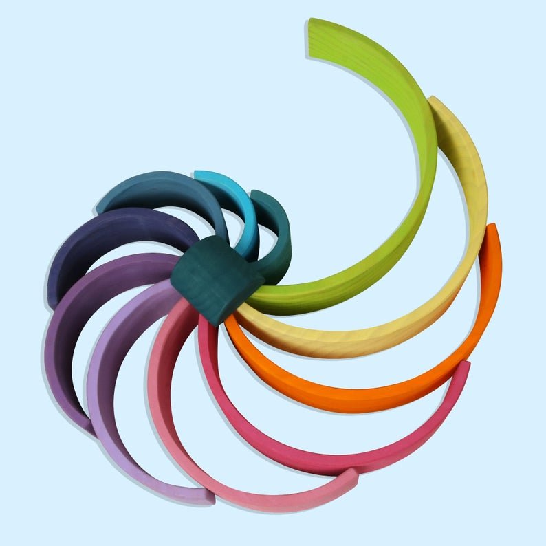 12 Pcs Large Wooden Rainbow Stacking Blocks in Pastel/Macaron Colors - The Nurturing Nook