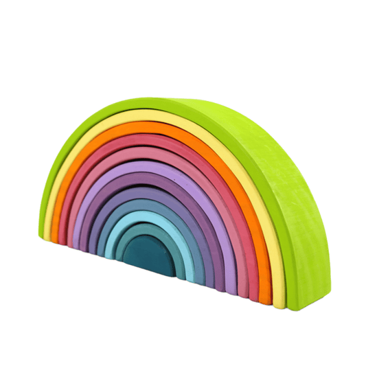 12 Pcs Large Wooden Rainbow Stacking Blocks in Pastel/Macaron Colors - The Nurturing Nook