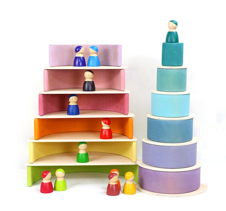 12 Pcs Large Wooden Rainbow Stacking Blocks in Pastel/Macaron Colors - The Nurturing Nook
