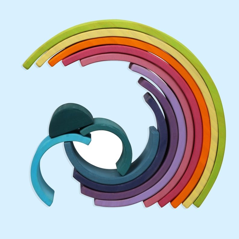 12 Pcs Large Wooden Rainbow Stacking Blocks in Pastel/Macaron Colors - The Nurturing Nook