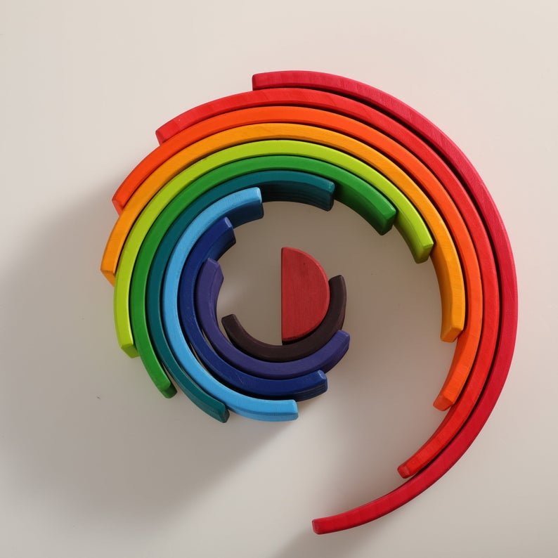 12 Pcs Large Wooden Rainbow Stacking Blocks in Primary Colors - The Nurturing Nook